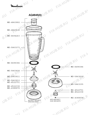 Взрыв-схема блендера (миксера) Moulinex AQ4845(0) - Схема узла GP001236.4P2