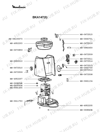 Взрыв-схема соковыжималки Moulinex BKA147(0) - Схема узла 4P000947.2P2