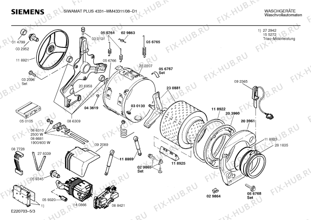 Взрыв-схема стиральной машины Siemens WM43311 SIWAMAT PLUS 4331 - Схема узла 03
