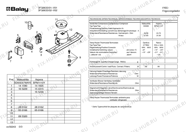 Взрыв-схема холодильника Balay 3FG6633 - Схема узла 03