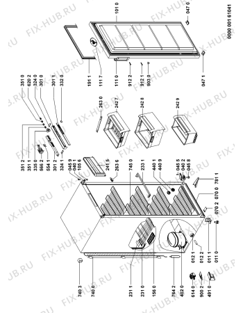 Схема №1 AFG 8111/S с изображением Часть корпуса для холодильной камеры Whirlpool 480132100361