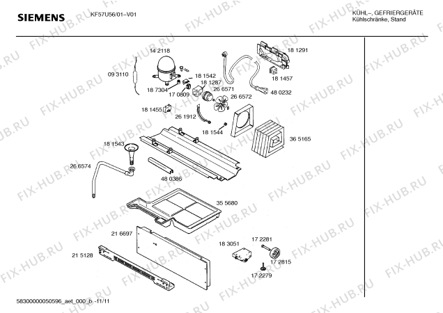 Взрыв-схема холодильника Siemens KF57U56 - Схема узла 11