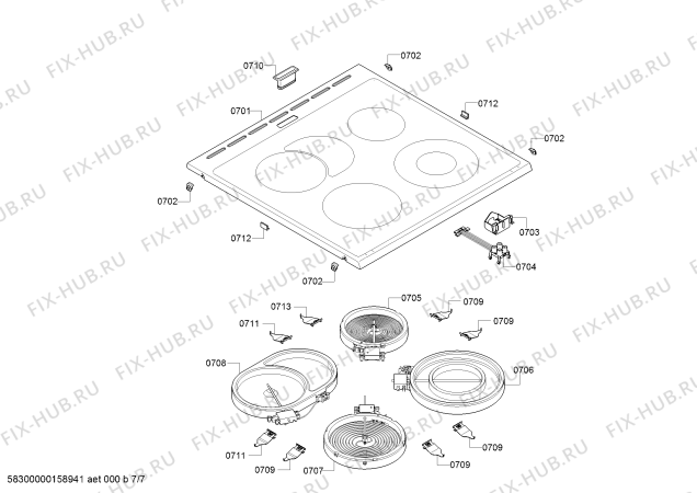 Взрыв-схема плиты (духовки) Siemens HC724261E - Схема узла 07