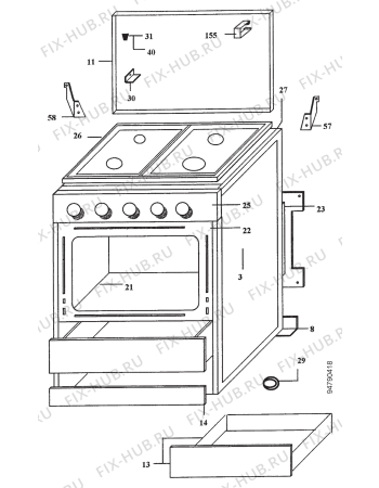 Взрыв-схема плиты (духовки) Aspes CA1-30NATURAL - Схема узла Section 1