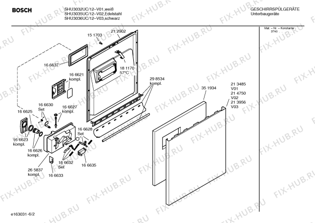 Схема №4 SHU3132UC с изображением Передняя панель для посудомоечной машины Bosch 00359468