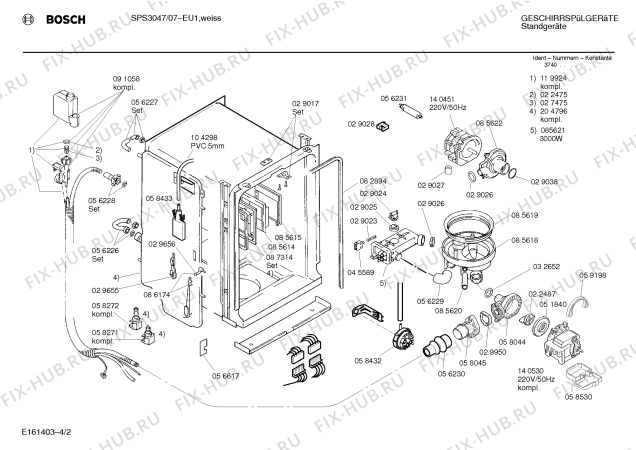 Схема №1 SPS3047 с изображением Панель для электропосудомоечной машины Bosch 00283996