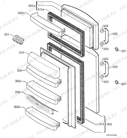 Взрыв-схема холодильника Rex Electrolux FB551SA+ - Схема узла Door 003
