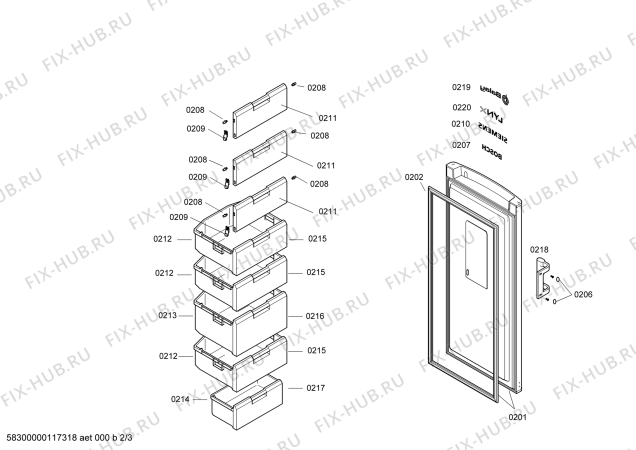 Схема №2 3GF1836B с изображением Дверь для холодильника Bosch 00243538