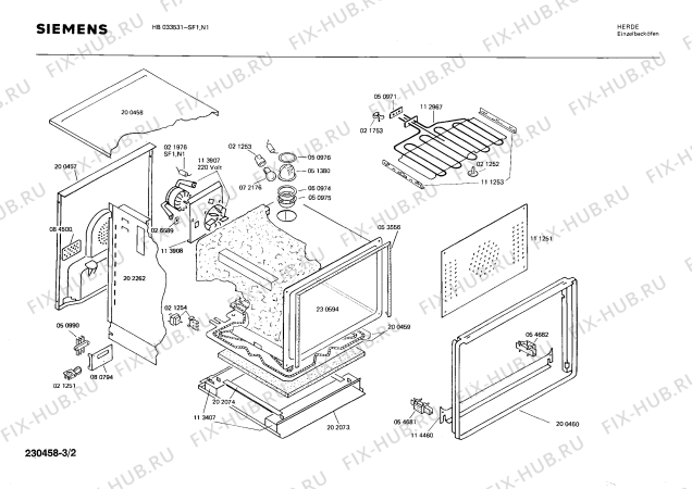 Взрыв-схема плиты (духовки) Siemens HB033531 - Схема узла 02