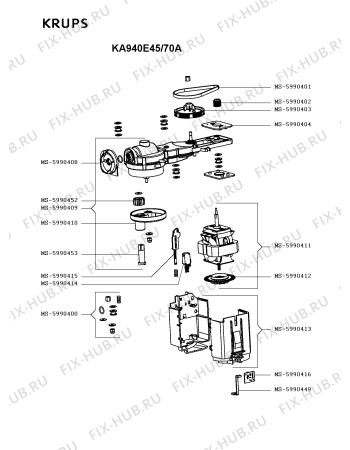 Взрыв-схема кухонного комбайна Krups KA940E45/70A - Схема узла 5P003305.3P2