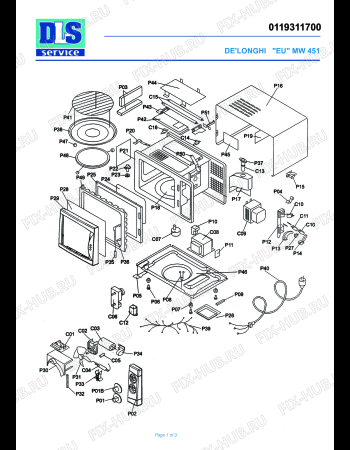 Схема №1 MW 451 с изображением Всякое для свч печи DELONGHI GA1160