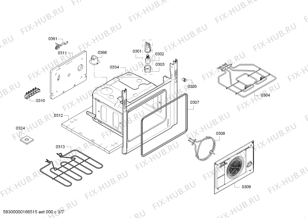 Взрыв-схема плиты (духовки) Bosch HCE743253G - Схема узла 03