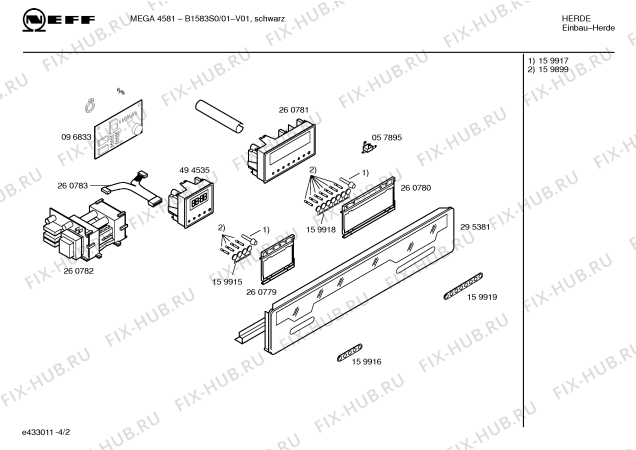 Схема №2 B1583S0 MEGA 4581 с изображением Панель управления для плиты (духовки) Bosch 00295381