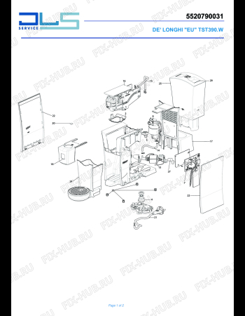 Схема №1 TST390.W "MINI-T" SPECIAL T с изображением Корпусная деталь для электрокофемашины DELONGHI WI1625