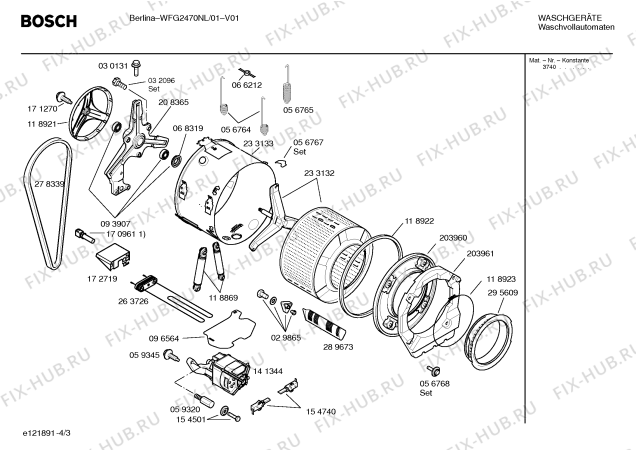 Взрыв-схема стиральной машины Bosch WFG2470NL BERLINA 1200 - Схема узла 03