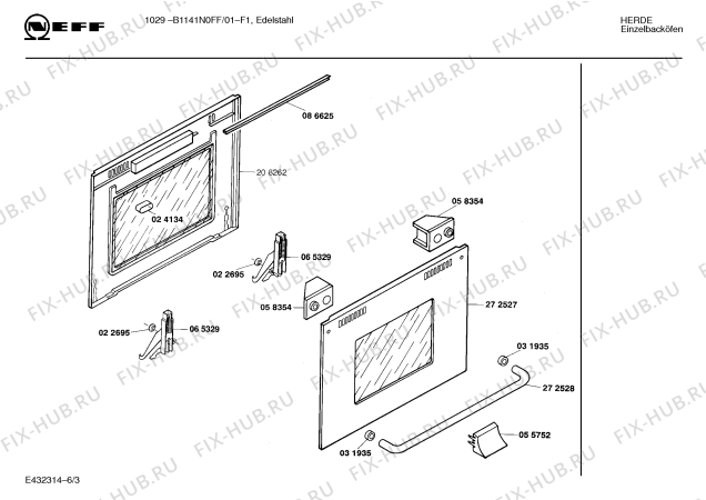 Схема №3 B1141N0FF 1029 с изображением Панель для плиты (духовки) Bosch 00284795