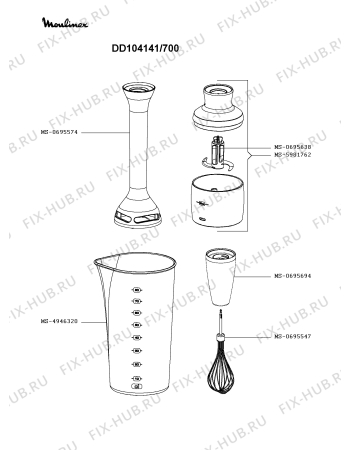 Взрыв-схема блендера (миксера) Moulinex DD104141/700 - Схема узла 6P004122.6P2