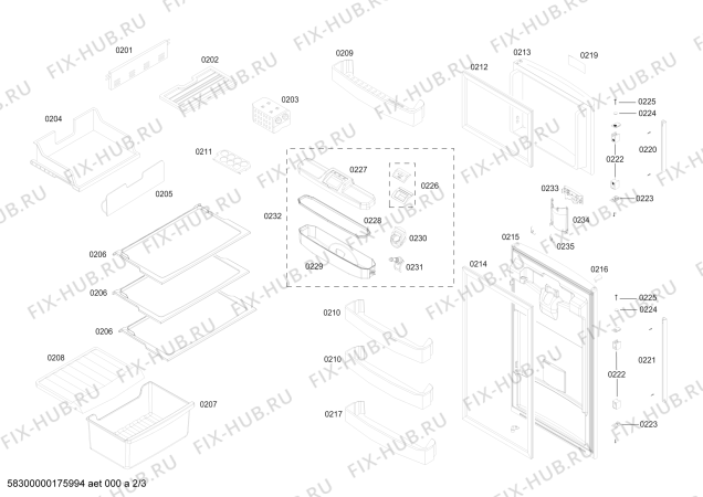 Взрыв-схема холодильника Bosch KDN30BL121 REF BOSCH ECO-TT301 IXL 220V/60HZ - Схема узла 02