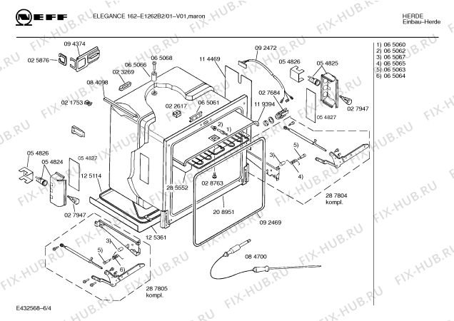 Взрыв-схема плиты (духовки) Neff E1262B2 ELEGANCE 162 - Схема узла 04