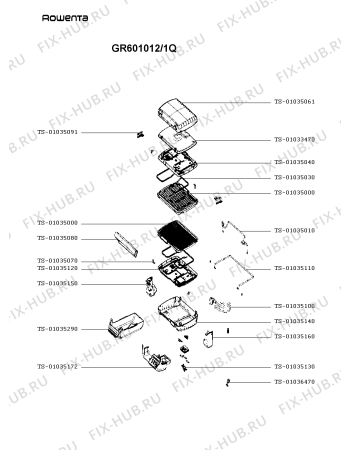 Схема №1 GR601012/1QA с изображением Корпусная деталь для электрогриля Rowenta TS-01035061