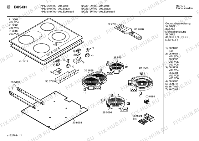 Схема №1 NKM612V с изображением Стеклокерамика для электропечи Bosch 00213607