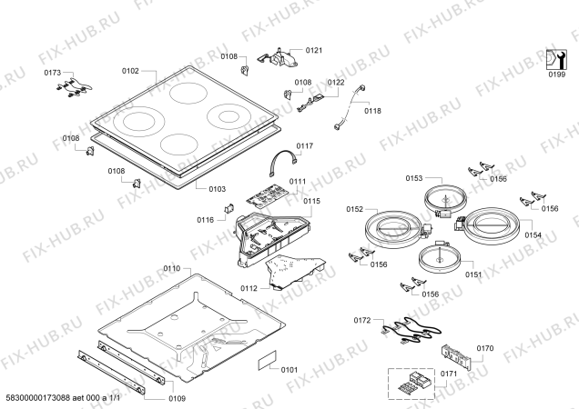 Схема №1 ET611HE17M с изображением Корпус для плиты (духовки) Bosch 00743629