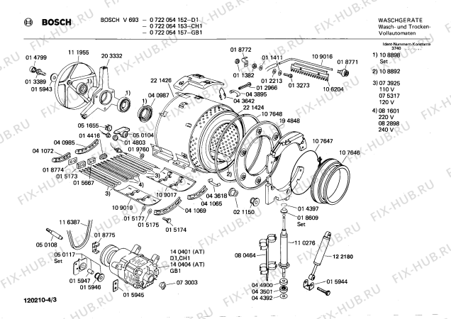 Взрыв-схема стиральной машины Bosch 0722054152 V693 - Схема узла 03