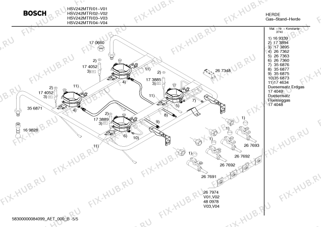 Взрыв-схема плиты (духовки) Bosch HSV242MTR - Схема узла 05