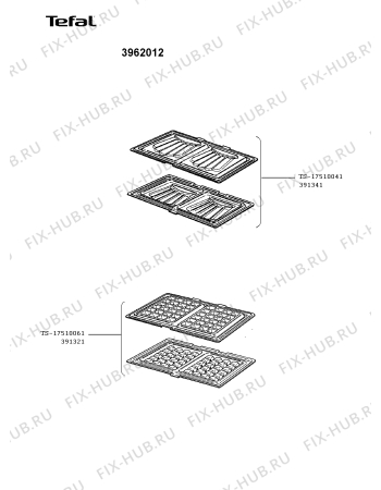 Взрыв-схема вафельницы (бутербродницы) Tefal 3962012/11 - Схема узла 39620AFR.__5
