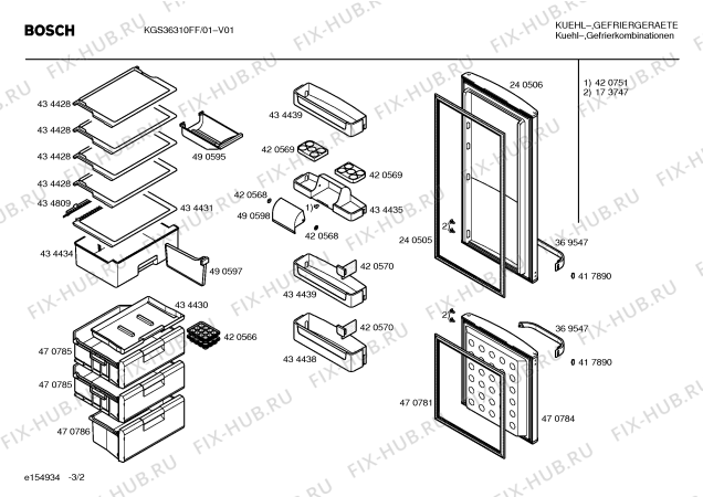 Взрыв-схема холодильника Bosch KGS36310FF - Схема узла 02