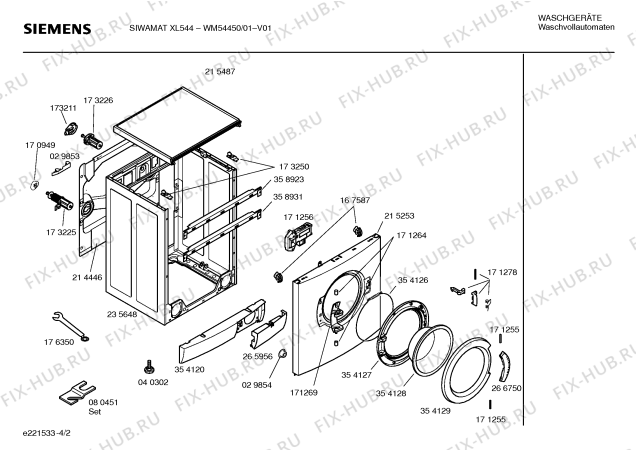 Схема №1 WM54450 SIWAMAT XL544 с изображением Инструкция по установке и эксплуатации для стиральной машины Siemens 00524609