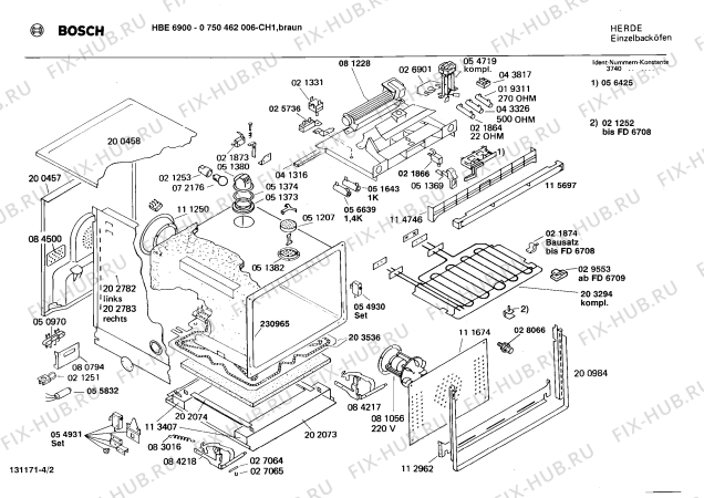 Схема №2 0750462006 HBE6900 с изображением Панель для плиты (духовки) Bosch 00116996