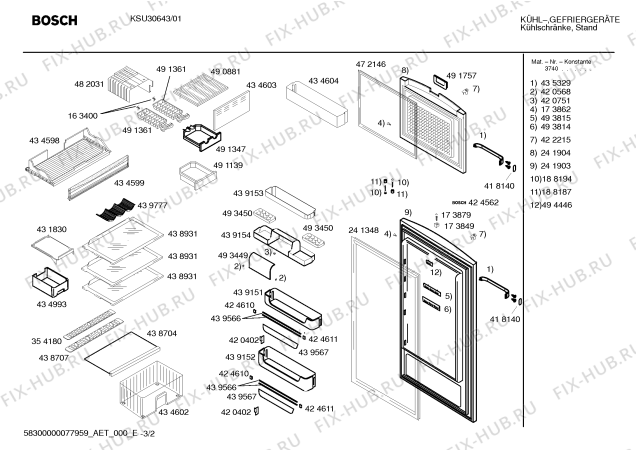 Взрыв-схема холодильника Bosch KSU30643 - Схема узла 02