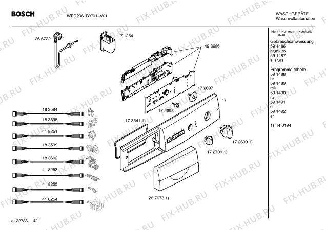 Схема №2 WFD2061BY BOSCH WFD 2061 с изображением Таблица программ для стиралки Bosch 00591489