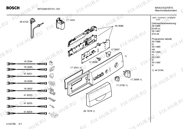 Схема №2 WFD2061BY BOSCH WFD 2061 с изображением Таблица программ для стиралки Bosch 00591492