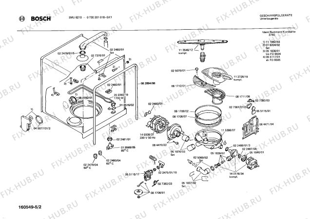 Взрыв-схема посудомоечной машины Bosch 0730201018 SMU6210 - Схема узла 02