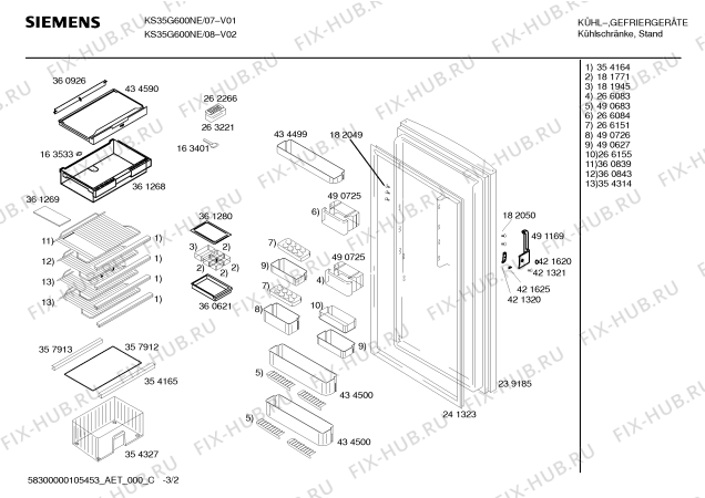 Схема №1 KS35G600NE с изображением Панель для холодильной камеры Siemens 00437432