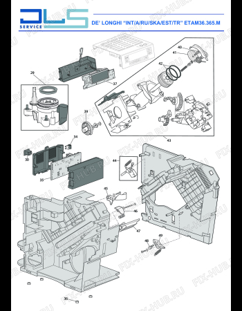 Взрыв-схема кофеварки (кофемашины) DELONGHI PRIMADONNA XS ETAM36.365.M - Схема узла 2