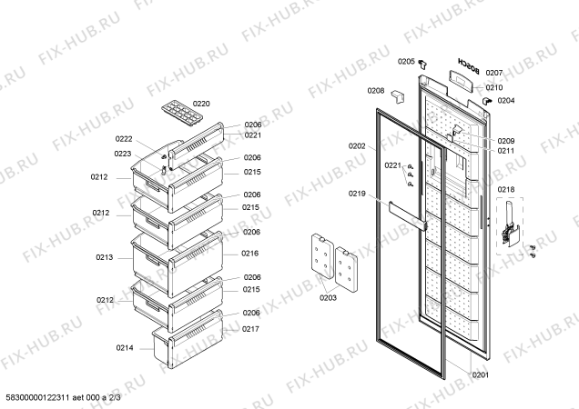 Взрыв-схема холодильника Siemens GS26PA21 - Схема узла 02