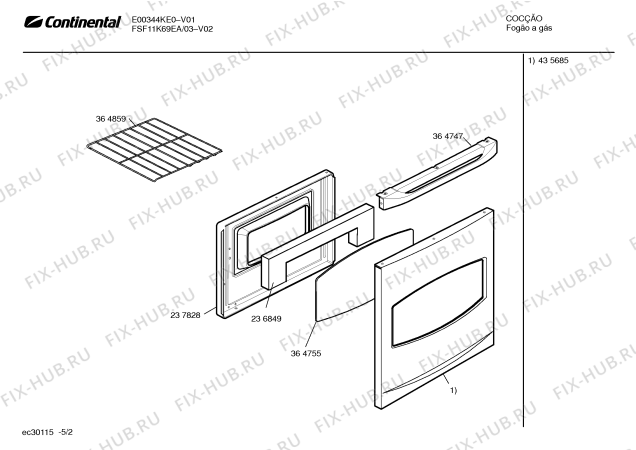 Взрыв-схема плиты (духовки) Continental FSF11K69EA - Схема узла 02