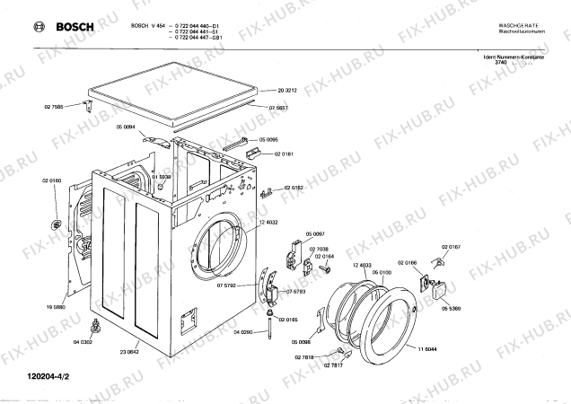 Взрыв-схема стиральной машины Bosch 0722044441 V454 - Схема узла 02