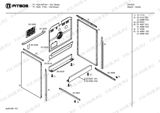 Схема №3 P17622P с изображением Корпус для плиты (духовки) Bosch 00175153