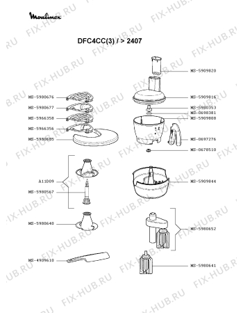 Взрыв-схема кухонного комбайна Moulinex DFC4CC(3) - Схема узла GP003259.6P3