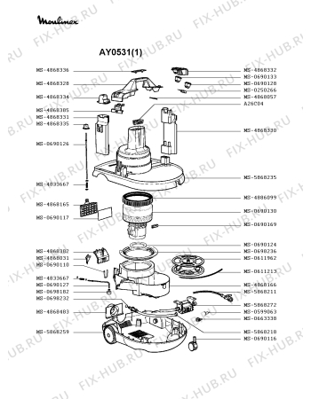 Взрыв-схема пылесоса Moulinex AY0531(1) - Схема узла WP002354.0P3