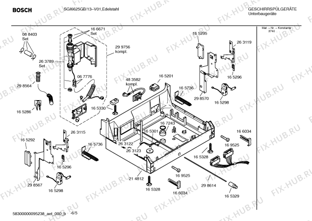 Взрыв-схема посудомоечной машины Bosch SGI6625GB Logixxautooption - Схема узла 05