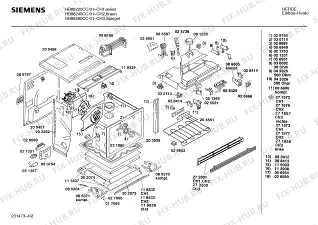 Взрыв-схема плиты (духовки) Siemens HB88280CC - Схема узла 02