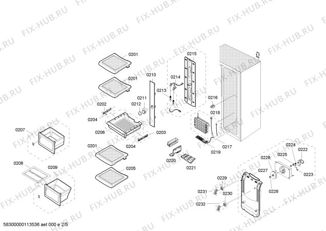 Схема №2 RS21WANS1/XEG с изображением Испаритель для холодильника Bosch 00243615