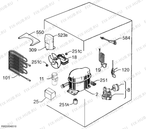 Взрыв-схема холодильника Smeg U3C080P - Схема узла Cooling system 017