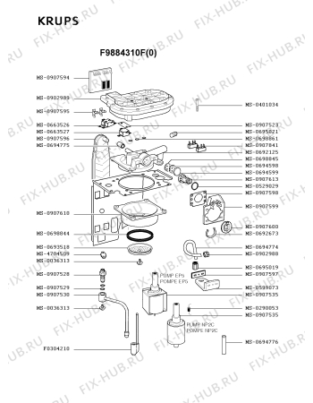 Взрыв-схема кофеварки (кофемашины) Krups F9884310F(0) - Схема узла 6P001869.0P3