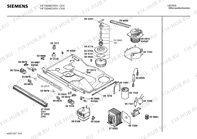 Взрыв-схема микроволновой печи Siemens HF72040CH HF72040 - Схема узла 04